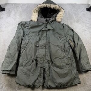 US Military Type N-3B Parka Sz Large Green Extreme Cold Weather Fur Hood Jacket